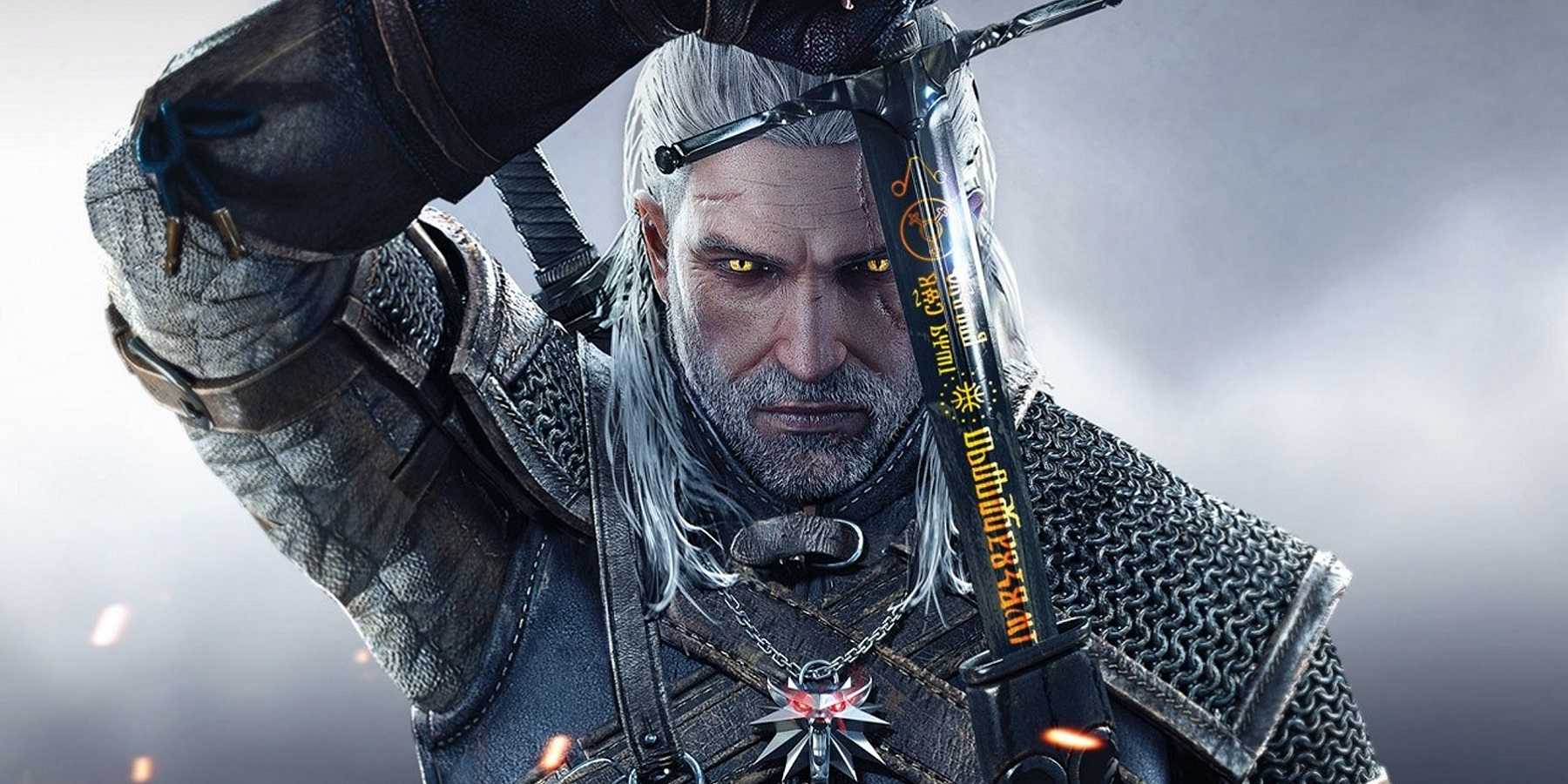 Geralt holding a sword