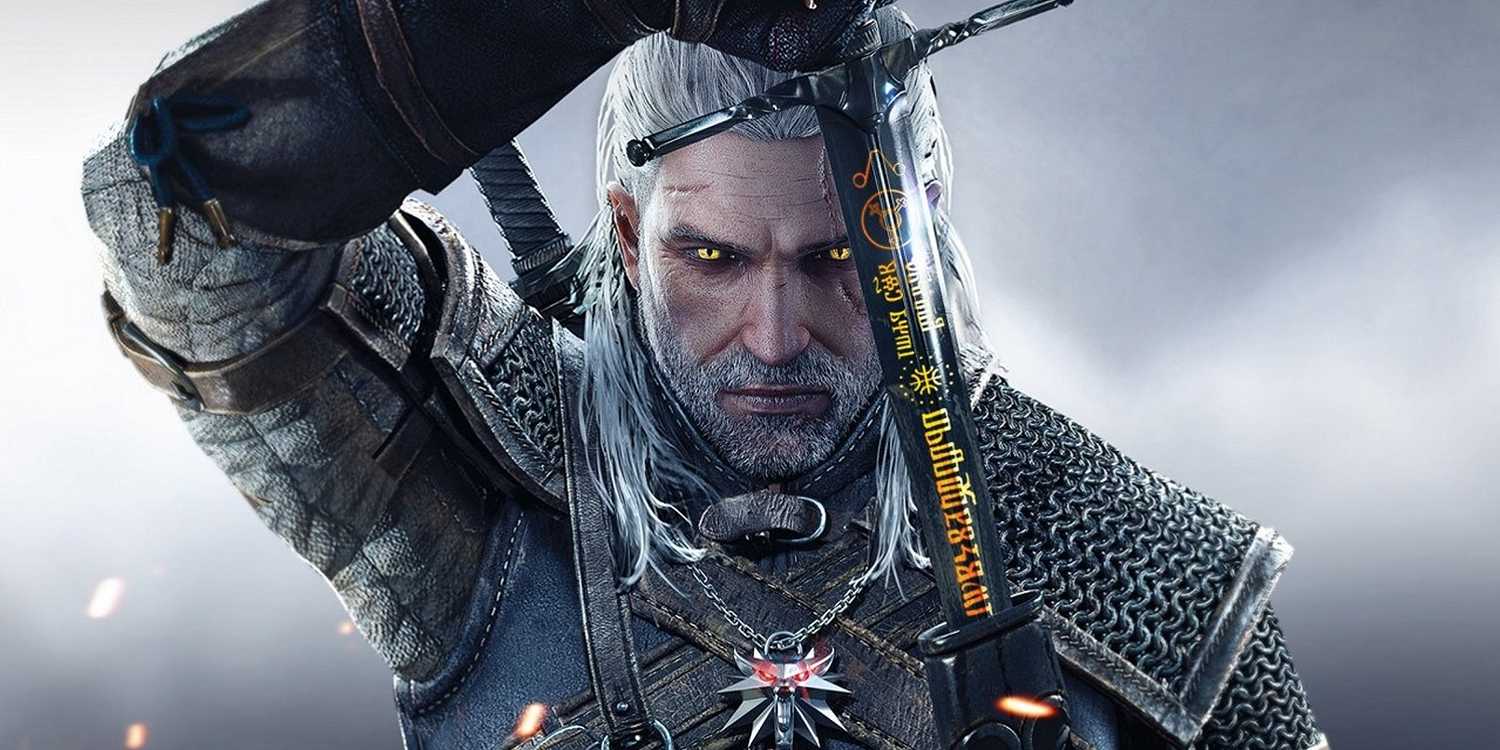 Geralt holding a sword