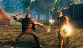 Fighting off Vikings in Valheim