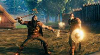Fighting off Vikings in Valheim