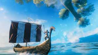 A long boat on the ocean in valheim