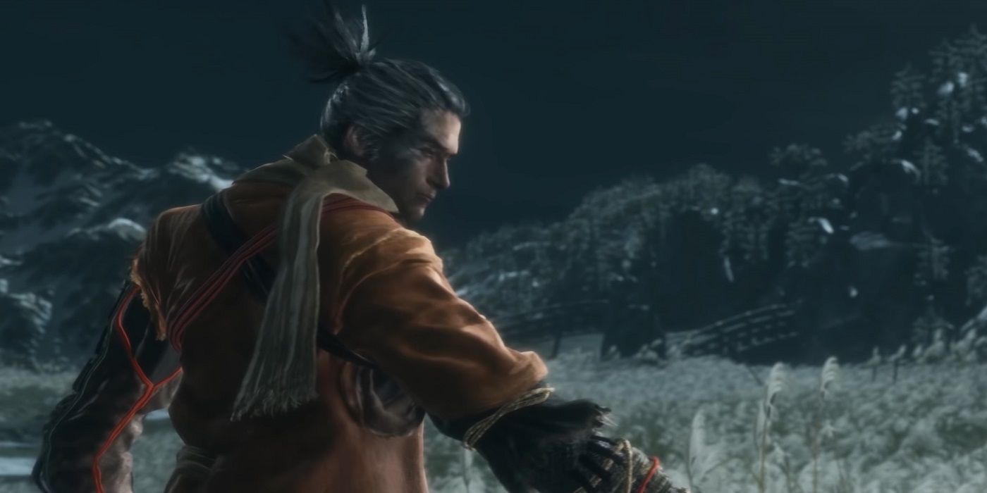 Close up of Sekiro with gray hair