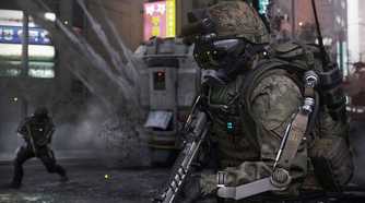 A screenshot of gameplay from the campaign of Call of Duty: Advanced Warfare