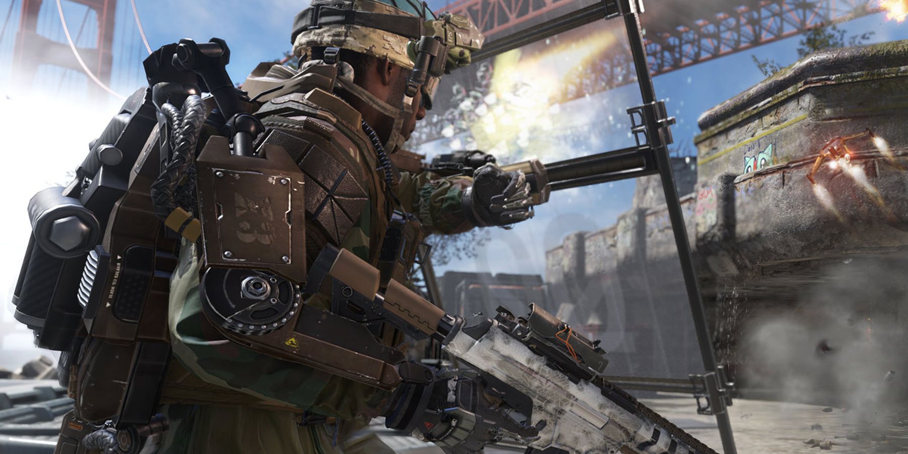 A screenshot of gameplay showing the EXO shield in Call of Duty: Advanced Warfare
