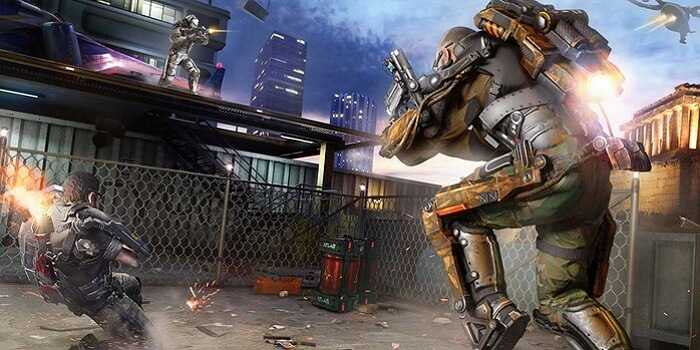 A screenshot of gameplay from the Skyrise section of Call of Duty: Advanced Warfare
