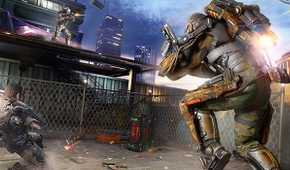 A screenshot of gameplay from the Skyrise section of Call of Duty: Advanced Warfare