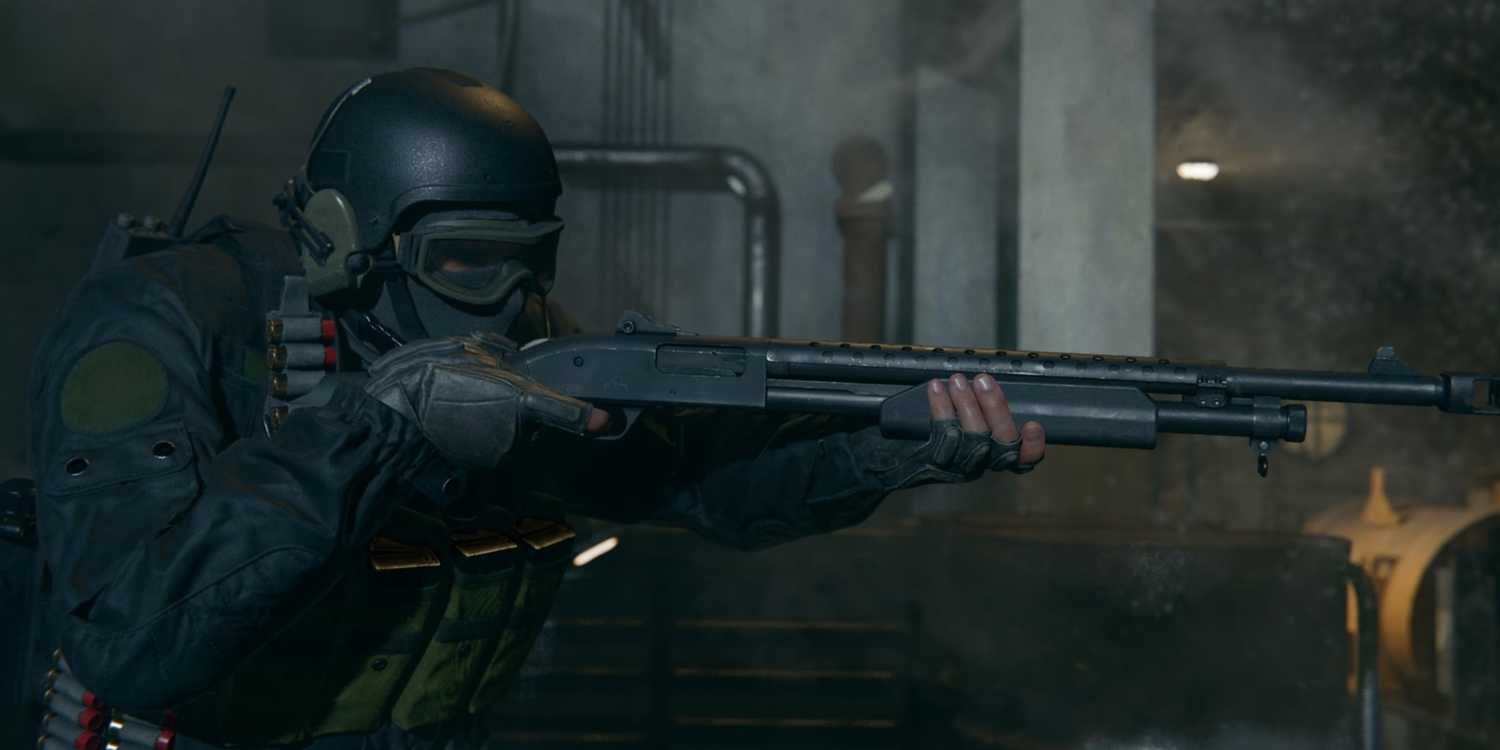 Black Ops 6 operator wearing a helmet and goggles holding a shotgun walking