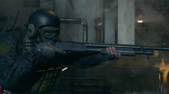 Black Ops 6 operator wearing a helmet and goggles holding a shotgun walking