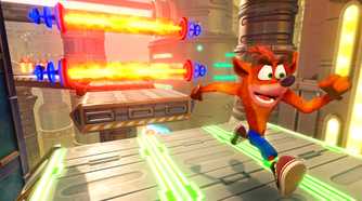 crash bandicoot running past fire