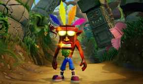 Crash Bandicoot with the Aku Aku mask on