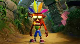 Crash Bandicoot with the Aku Aku mask on
