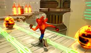 Crash running along a platform