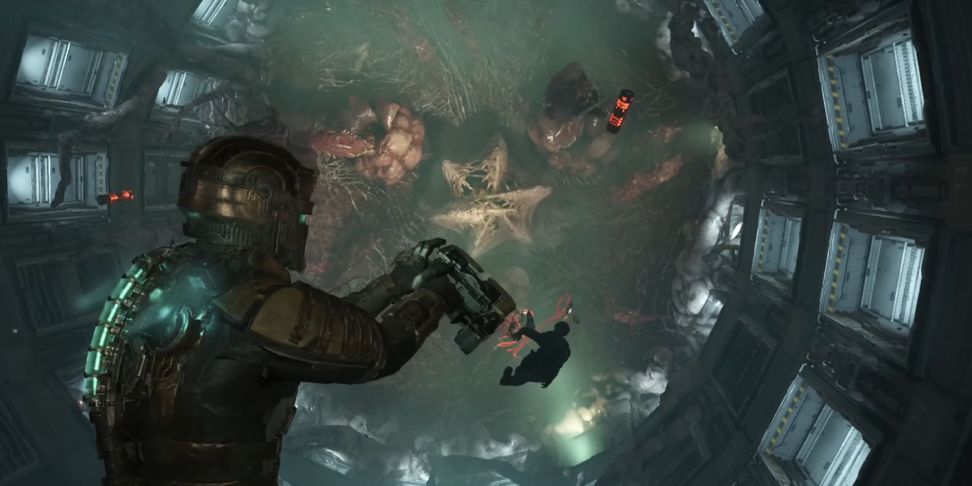 Isaac fighting a massive monster on a space ship