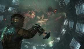 Isaac fighting a massive monster on a space ship