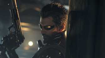 Screenshot from Deus Ex: Mankind Divided video game of player character preparing to turn a corner
