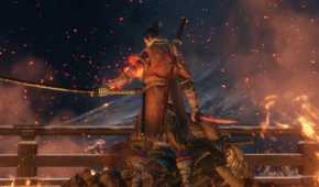 Sekiro with his sword on fire