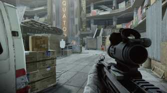 escape from tarkov soldier in a city plaza