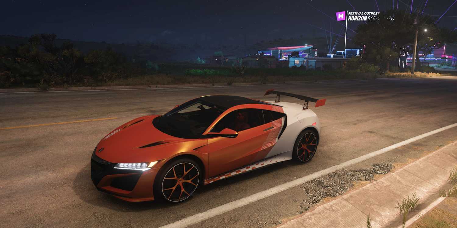 forza horizon 5 acura nsx orange and white car