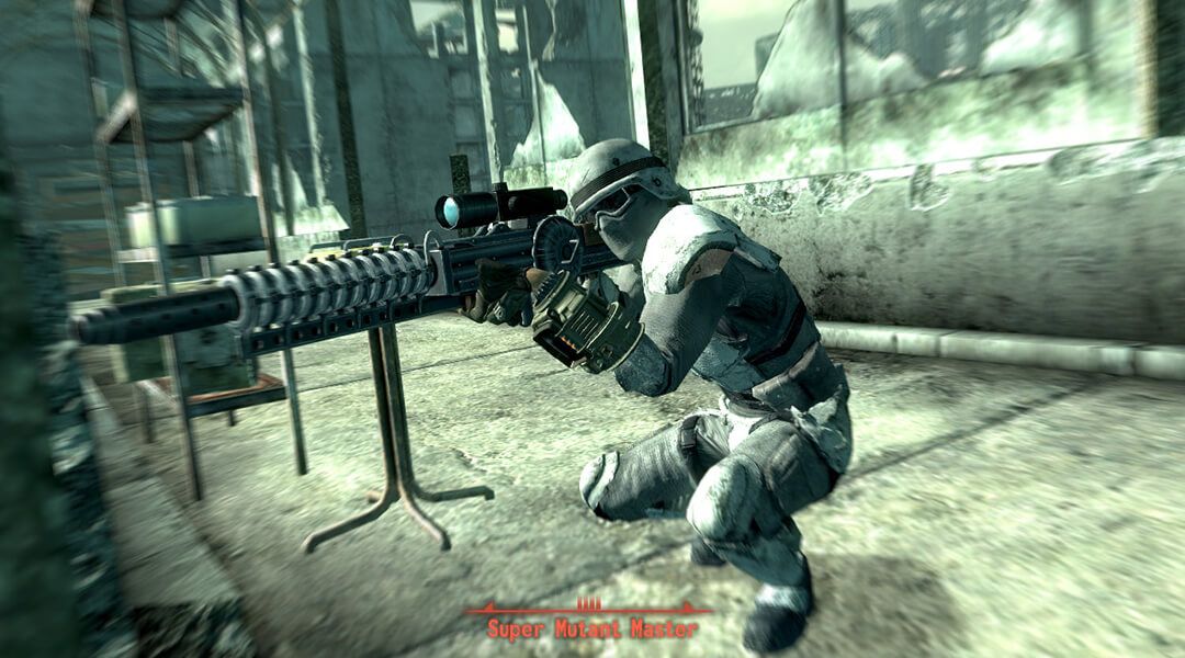 Fallout 3 screenshot of an NPC manning a gun turret 