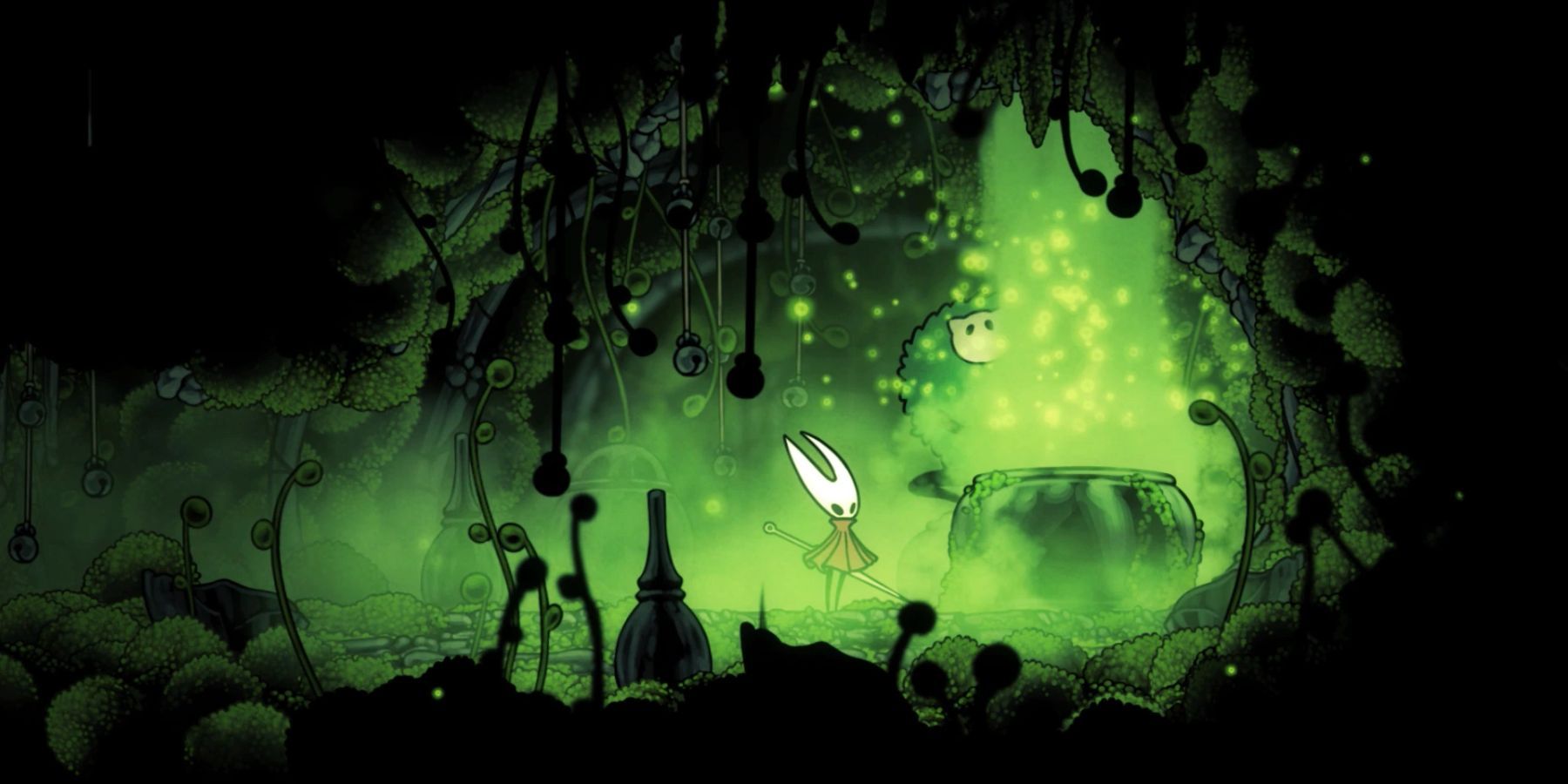 Green smog around the player character in a cave