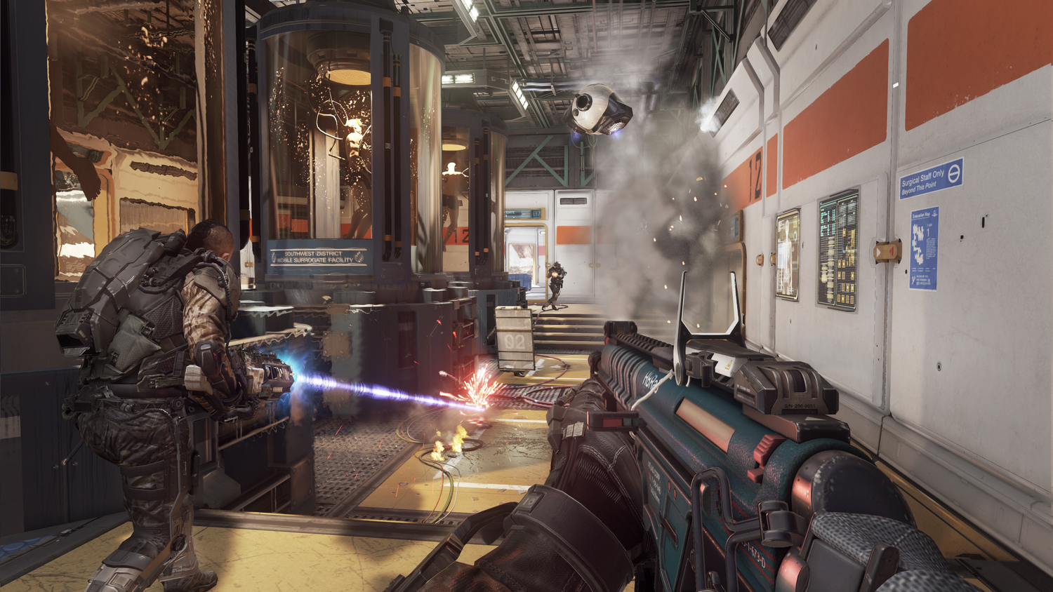 A screenshot of gameplay from the campaign of Call of Duty: Advanced Warfare