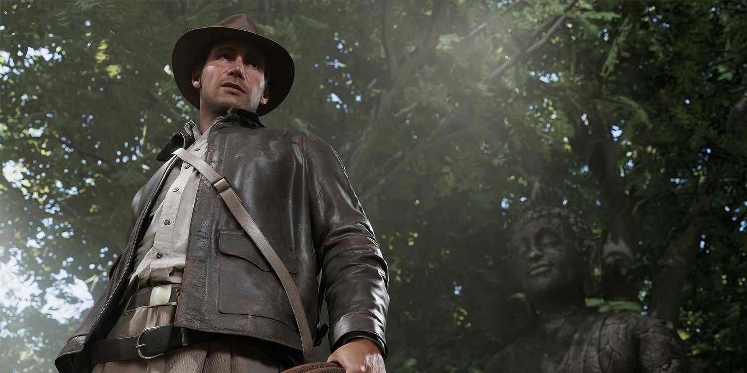 A screenshot of Indy holding his whip in Indiana Jones and the Great Circle