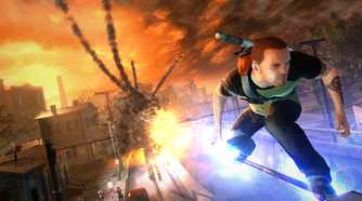 infamous 2 cole grinding on a rail