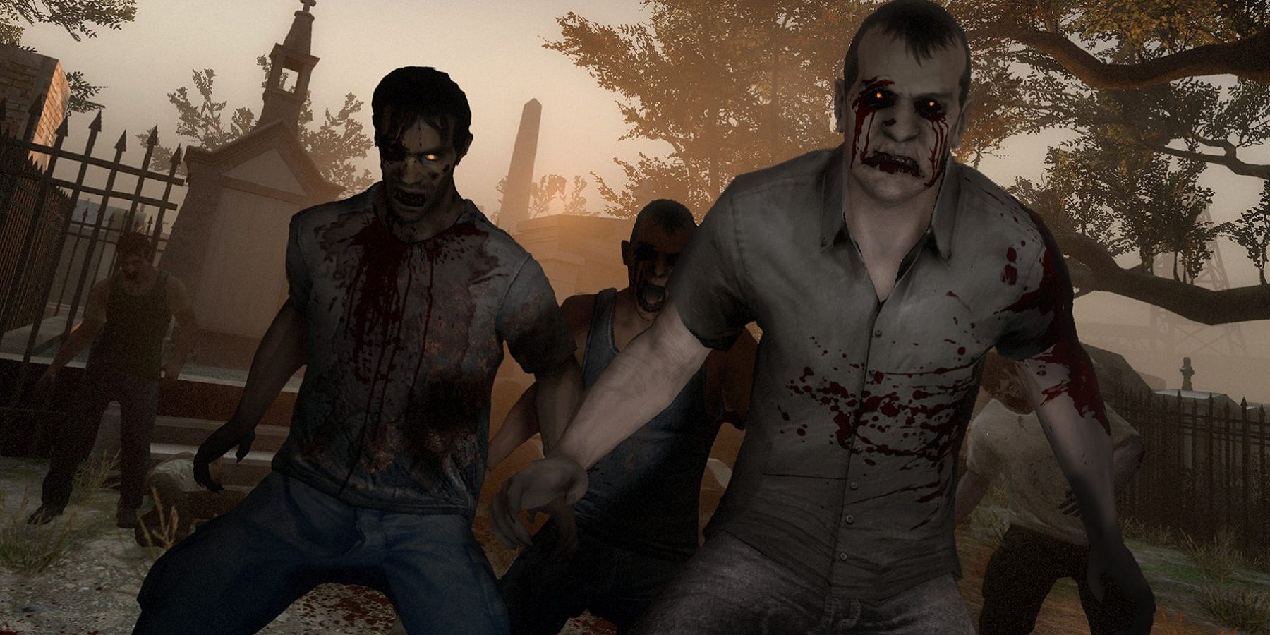 left 4 dead 2 zombies power stancing in a graveyard