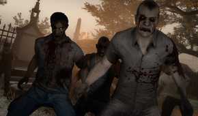 left 4 dead 2 zombies power stancing in a graveyard