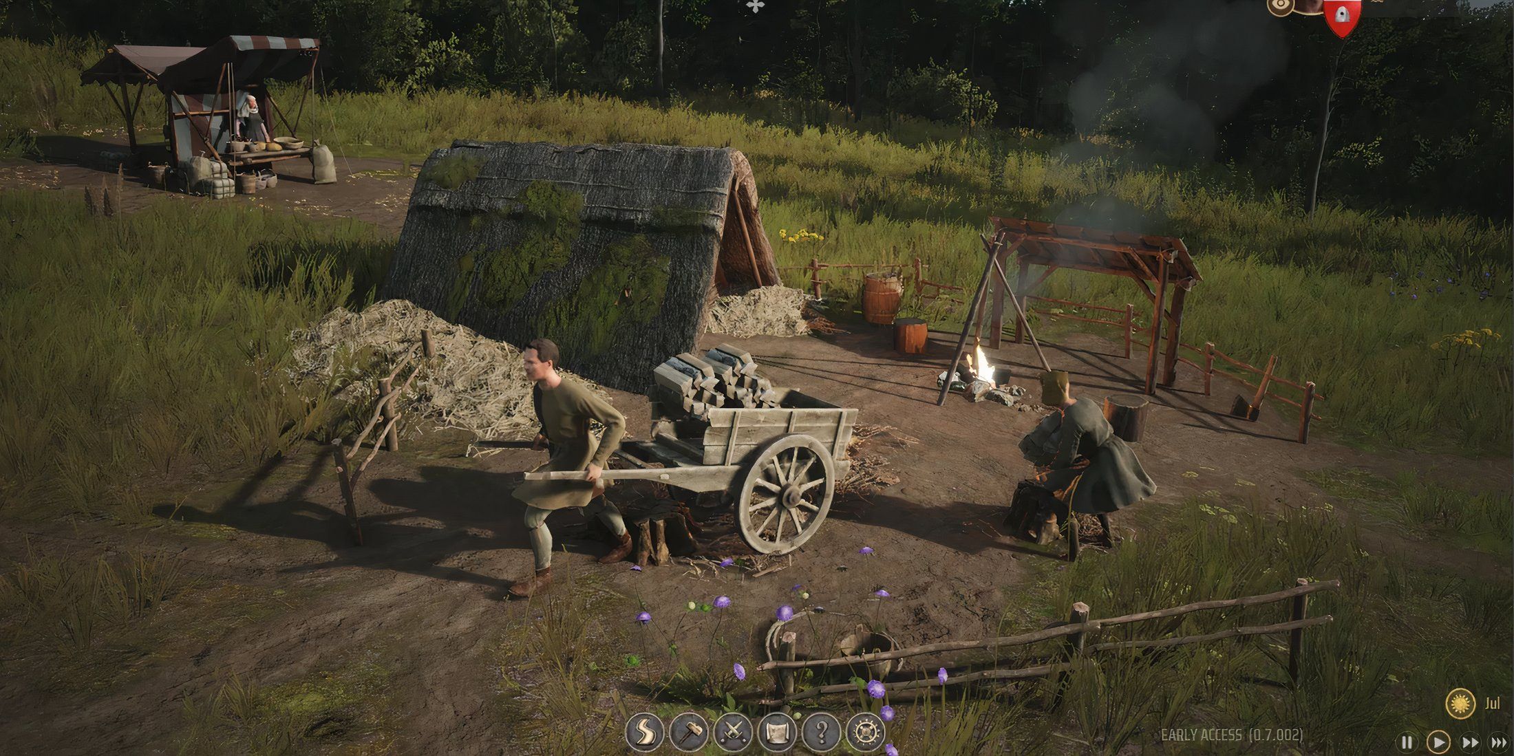 A villager moving a cart