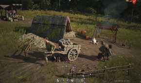 A villager moving a cart
