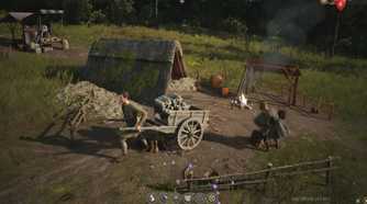 A villager moving a cart