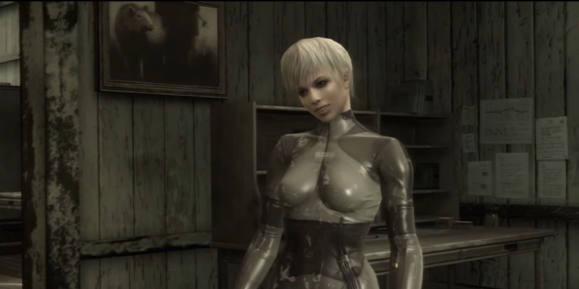 Sceenshot from Metal Gear Solid 4: Guns of the Patriots video game of Laughing Beauty boss.