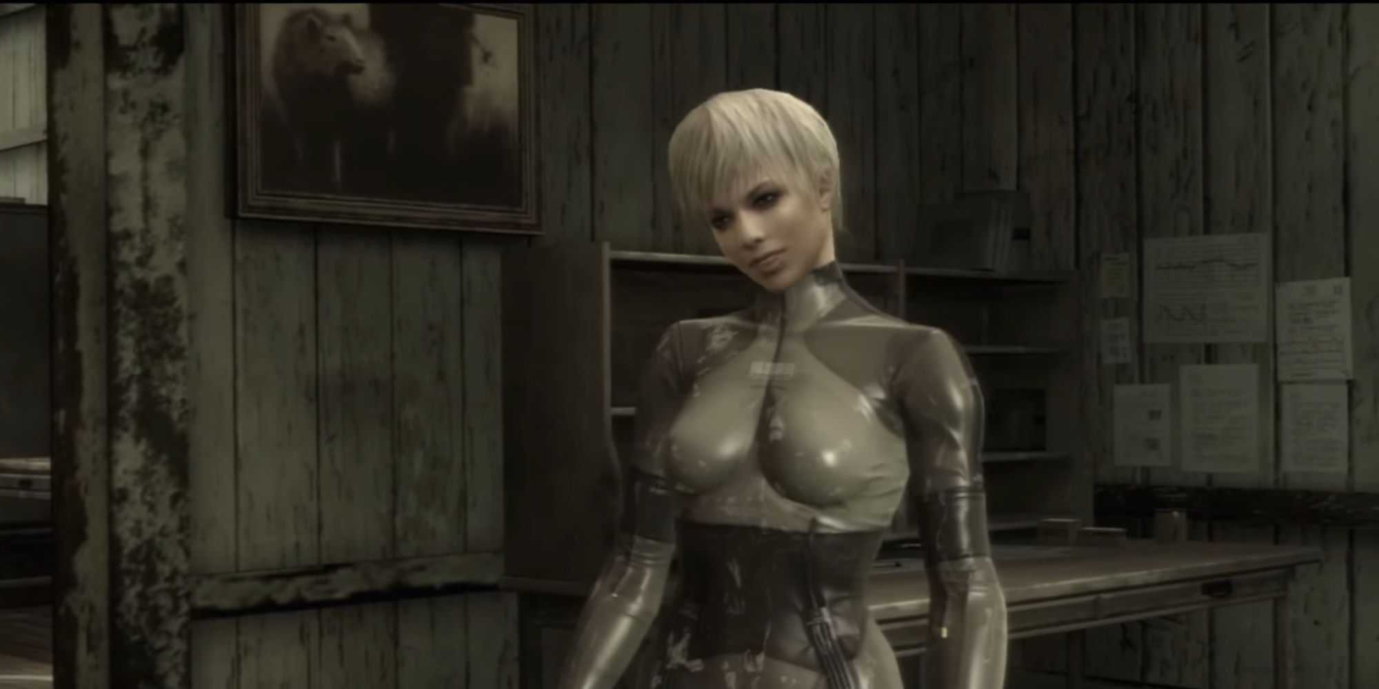 Sceenshot from Metal Gear Solid 4: Guns of the Patriots video game of Laughing Beauty boss.