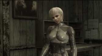 Sceenshot from Metal Gear Solid 4: Guns of the Patriots video game of Laughing Beauty boss.