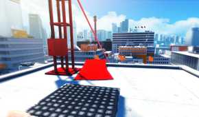 Mirror's edge building rooftop skyline