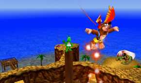 Banjo-Kazooie jumping into the to get a Jinjo