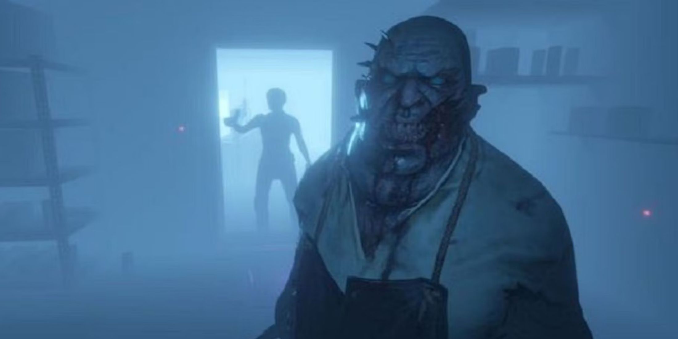 Screenshot from Phasmophobia video game of ghost with spikes coming out of his head and a bloody face.