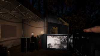 Screenshot from Phasmophobia video game of player character shooting video of the exterior or a building