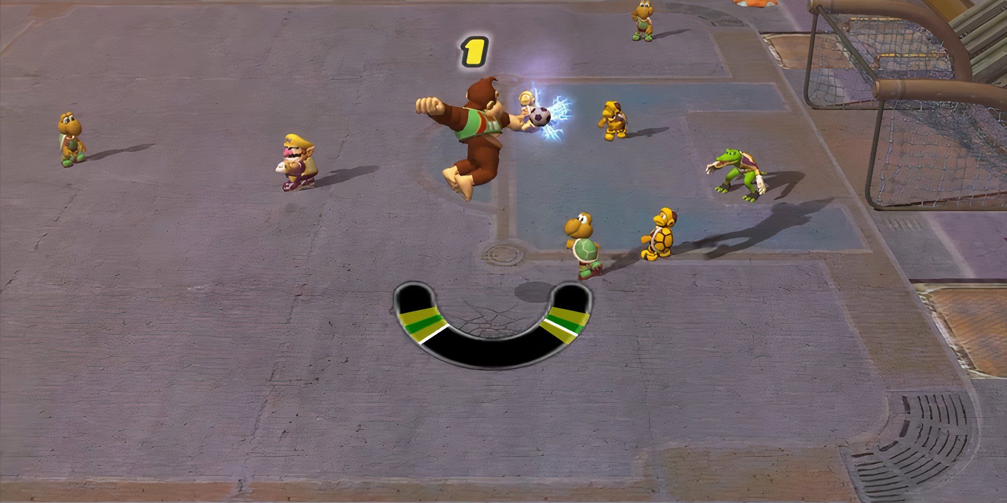 super mario strikers donkey kong preparing a shot