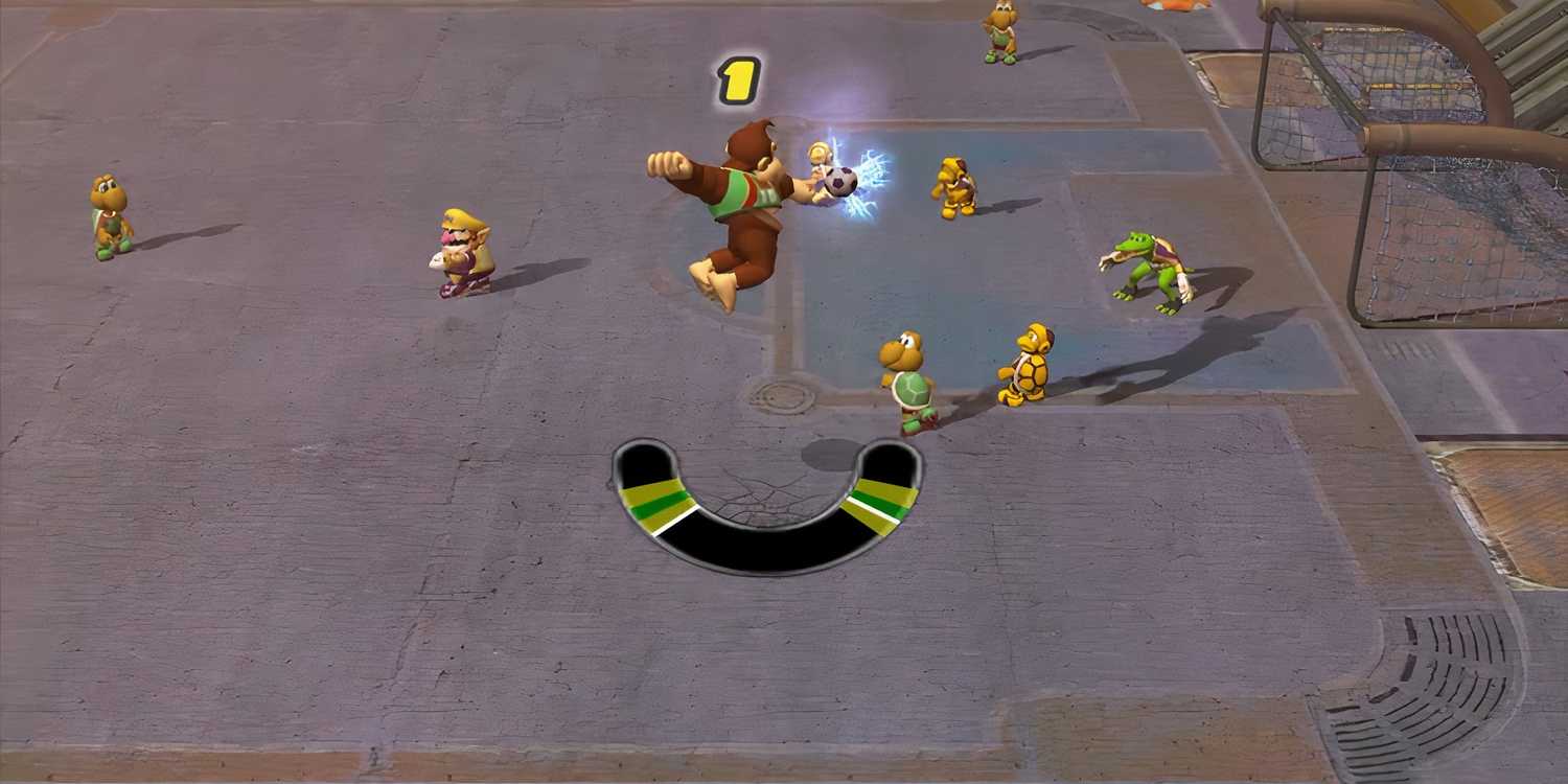 super mario strikers donkey kong preparing a shot