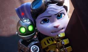  A screenshot of Rivet and Clank looking with concern in Ratchet and Clank: Rift Apart.