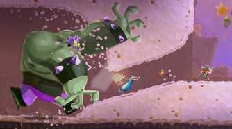 Rayman running from a boss