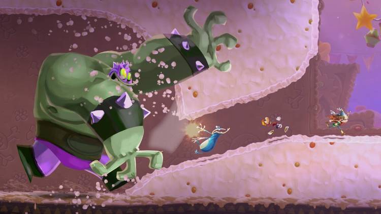 Rayman running from a boss