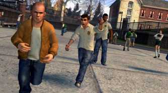Screenshot from Bully video game of kids running on school playground.