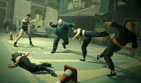 fist-fighting multiple people, one of whom is armed with a knife.