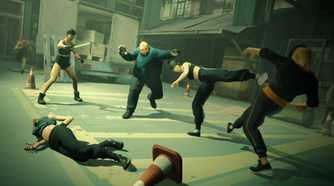 fist-fighting multiple people, one of whom is armed with a knife.