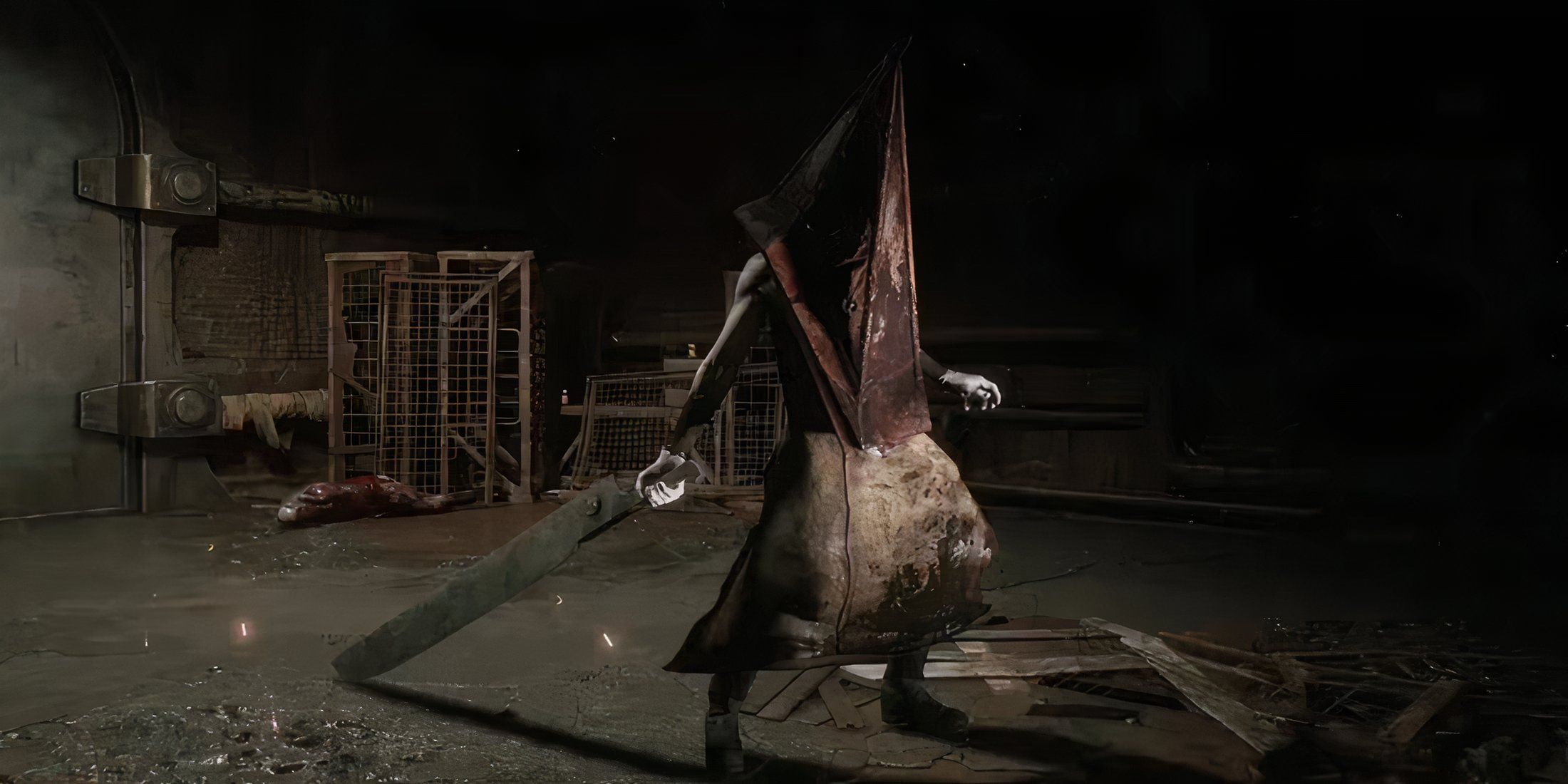 A close-up of pyramid head in Silent Hill 2