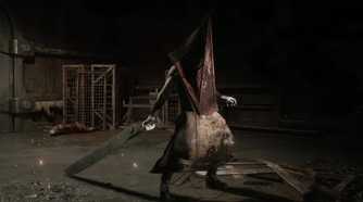 A close-up of pyramid head in Silent Hill 2