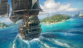 A ship sailing to an island